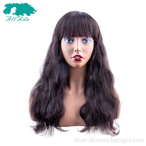 Cheap And Beautiful Machine 10A Nature Color Body Wave Wigs With Bang 16 Inch Brazilian Hair Wholesale In Stock,100% Human Hair
